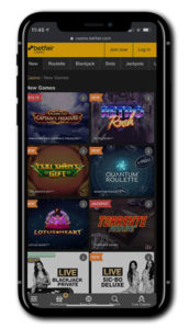BetFair Casino mobile screen